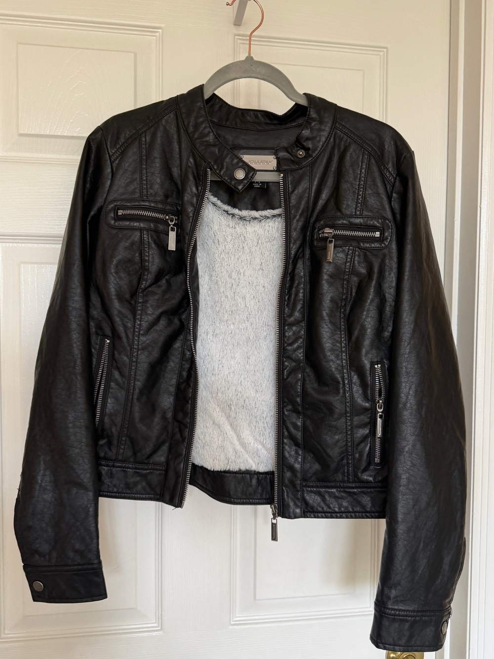 Jou Jou Black Faux Leather Jacket with Shearling Lining